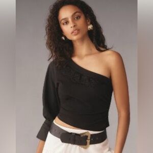 Anthropologie One-Shoulder Puff-Sleeve Top in Black
